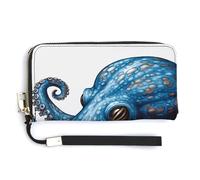 MUSM Blue Octopus Long Wallet Zip Around Wallet Handbag with Wrist Strap Large Capacity Phone Purse