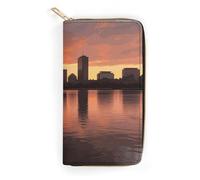 MUSM Boston Charles River City Skyline Sunset Leather Wallet Minimalist Clutch Wallet Card Cases & Money Organizers with Smooth Zippers