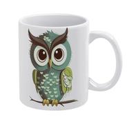 MUSM Cartoon Green Cute Owl Coffee Mug Double-Sided Printed Ceramic Mug 11oz Tea Cup for Gift Funny Coffee Cup for Home, Office & Cafe, Dishwasher Safe