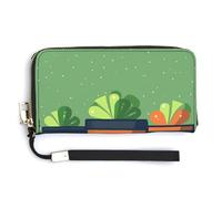 MUSM Cartoon Potted Plant Long Wallet Zip Around Wallet Handbag with Wrist Strap Large Capacity Phone Purse