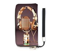 MUSM Colorful Gold Microphone And Headset Long Wallet Zipper Buckle Elegant Clutch Wallet Handbag Phone Purse Card Holder Organizer
