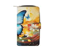 MUSM Colorful with Butterfly Leather Wallet，Bifold Clutch Billfold，Large Capacity Luxury Wallets for Everyday Use
