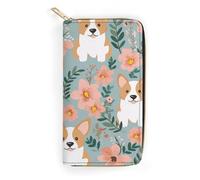 MUSM Corgi Floral Flowers Spring Garden Leather Wallet Minimalist Clutch Wallet Card Cases & Money Organizers with Smooth Zippers