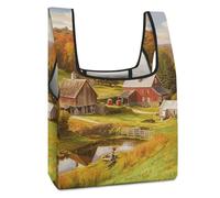 MUSM Country Farm Grocery Bags Foldable Tote Bag Reusable Shopping Bag Lightweight Polyester Storage Pouch Cute Cloth Handbag for Market Holiday Shopping