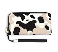 MUSM Cow Spot Long Wallet Zip Around Wallet Handbag with Wrist Strap Large Capacity Phone Purse