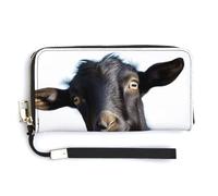 MUSM Cute Black Goat Animal Long Wallet Zip Around Wallet Handbag with Wrist Strap Large Capacity Phone Purse