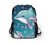 MUSM Cute Dolphin Snowflake Drawstring Backpack，Deluxe Stylish Large-Capacity Gym Bag,Lightweight Waterproof Travel Sackpack,for Women&Men