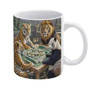 MUSM Divine Beasts Playing Mahjong Coffee Mug Double-Sided Printed Ceramic Mug 11oz Tea Cup for Gift Funny Coffee Cup for Home, Office & Cafe, Dishwasher Safe