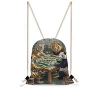 MUSM Divine Beasts Playing Mahjong Drawstring Backpack for Women Men - 13.8"x19.7" Lightweight Cinch Bag Large Capacity Gym Drawstring Bag Aesthetic Sackpack Sports Backpack for Travel, Beach