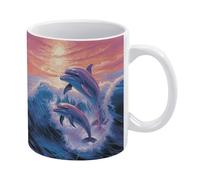 MUSM Dolphins Art Coffee Mug Double-Sided Printed Ceramic Mug 11oz Tea Cup for Gift Funny Coffee Cup for Home, Office & Cafe, Dishwasher Safe