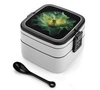 MUSM Double Layer Lunch Box with Handle- 1000ml Stackable Food Container with Dividers, Leakproof Green Poppy in The Dark Bento Box for Office, Picnic & Travel