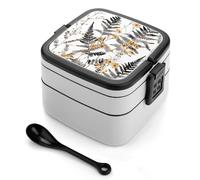 MUSM Double Layer Lunch Box with Handle- 1000ml Stackable Food Container with Dividers, Leakproof Retro Dried Flowers Bento Box for Office, Picnic & Travel