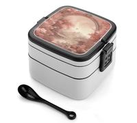 MUSM Double Layer Lunch Box with Handle- 1000ml Stackable Food Container with Dividers, Leakproof Retro Peach Flowers Bento Box for Office, Picnic & Travel