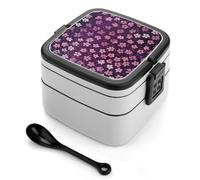MUSM Double Layer Lunch Box with Handle- 1000ml Stackable Food Container with Dividers, Leakproof Small Peach Flowers Bento Box for Office, Picnic & Travel