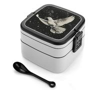 MUSM Double Layer Lunch Box with Handle- 1000ml Stackable Food Container with Dividers, Leakproof Star Bird Print Bento Box for Office, Picnic & Travel