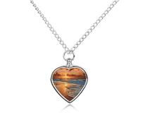 MUSM Evening Beach Sea Water Pet Urn Necklace，Personalized Dog/Cat Cremation Jewelry Keepsake，Pet Heart Urn Necklace Memorial for Dog's Cat's Ashes