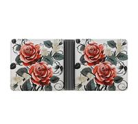 MUSM Floral Rose Ivy with Leaves Spring Leather Wallet Bifold Stylish Wallet Coin Purse Credit Pass Case Slim Billfold for Men