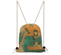 MUSM Giraffe And Cat Drawstring Backpack for Women Men - 13.8"x19.7" Lightweight Cinch Bag Large Capacity Gym Drawstring Bag Aesthetic Sackpack Sports Backpack for Travel, Beach