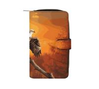 MUSM Golden Sunset Bald Eagle Leather Wallet，Bifold Clutch Billfold，Large Capacity Luxury Wallets for Everyday Use
