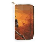 MUSM Golden Sunset Bald Eagle Leather Wallet Minimalist Clutch Wallet Card Cases & Money Organizers with Smooth Zippers