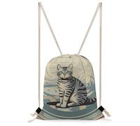 MUSM Gray Tabby Cat Drawstring Backpack for Women Men - 13.8"x19.7" Lightweight Cinch Bag Large Capacity Gym Drawstring Bag Aesthetic Sackpack Sports Backpack for Travel, Beach