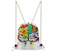 MUSM Hand Drawn Brain Drawstring Backpack for Women Men - 13.8"x19.7" Lightweight Cinch Bag Large Capacity Gym Drawstring Bag Aesthetic Sackpack Sports Backpack for Travel, Beach
