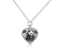 MUSM Ink Painting Panda Pet Urn Necklace，Personalized Dog/Cat Cremation Jewelry Keepsake，Pet Heart Urn Necklace Memorial for Dog's Cat's Ashes