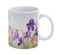 MUSM Iris Flower Butterfly Coffee Mug Double-Sided Printed Ceramic Mug 11oz Tea Cup for Gift Funny Coffee Cup for Home, Office & Cafe, Dishwasher Safe