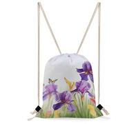 MUSM Iris Flower Butterfly Drawstring Backpack for Women Men - 13.8"x19.7" Lightweight Cinch Bag Large Capacity Gym Drawstring Bag Aesthetic Sackpack Sports Backpack for Travel, Beach