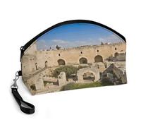 MUSM Israel at The Tower of David Curved Makeup Bag with Wrist Strap for Women Stylish Portable Cosmetic Bags with Zipper Waterproof Makeup Bag Organizer Ideal for Travel Daily Use