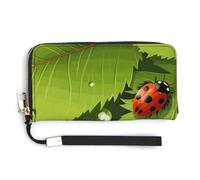MUSM Leaves And Ladybugs Long Wallet Zip Around Wallet Handbag with Wrist Strap Large Capacity Phone Purse