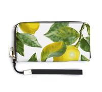MUSM Lemon Branch Leaves Long Wallet Zip Around Wallet Handbag with Wrist Strap Large Capacity Phone Purse