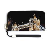 MUSM Night London Tower Bridge Long Wallet Zip Around Wallet Handbag with Wrist Strap Large Capacity Phone Purse
