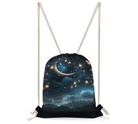 MUSM Nightsky Hanging Moon Stars Drawstring Backpack for Women Men - 13.8"x19.7" Lightweight Cinch Bag Large Capacity Gym Drawstring Bag Aesthetic Sackpack Sports Backpack for Travel, Beach