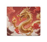 MUSM Oriental Dragon Orb Bifold Wallet for Men Women, Slim Leather Wallet with 2 Card Slots, Photo Window, 2 Cash Pockets, Compact Travel Minimalist Wallets Men Purse for Daily Use