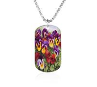 MUSM Pansy Perfection Pendant Necklaces Personalized Titanium Steel Memorial Necklace Rectangular Dog Tag Necklaces Fade Free Unique Necklace for Daily Wear And Holiday Gift