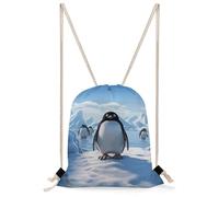 MUSM Penguin Antarctica Ice Drawstring Backpack for Women Men - 13.8"x19.7" Lightweight Cinch Bag Large Capacity Gym Drawstring Bag Aesthetic Sackpack Sports Backpack for Travel, Beach