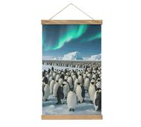 MUSM Penguin Colony Wall Art Linen with Wood Frames - Minimalist Wall Hanging Poster Canvas Print Vintage Artwork for Living Room, Bedroom, Office Decor, 13x20.4in Ready to Hang