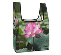 MUSM Pink Lotu Flowers Grocery Bags Foldable Tote Bag Reusable Shopping Bag Lightweight Polyester Storage Pouch Cute Cloth Handbag for Market Holiday Shopping