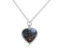 MUSM Pirate Sailboat Full Moon Pet Urn Necklace，Personalized Dog/Cat Cremation Jewelry Keepsake，Pet Heart Urn Necklace Memorial for Dog's Cat's Ashes