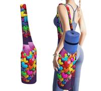 MUSM Portable Yoga Mat Bag with Pocket - Durable Canvas Gym Tote for Women & Men, Multi-Functional Storage Bag Colourful Heart Yoga Mat Carrier Bag for Gym, Home, Travel