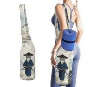 MUSM Portable Yoga Mat Bag with Pocket - Durable Canvas Gym Tote for Women & Men, Multi-Functional Storage Bag Japanese Samurai Cat Yoga Mat Carrier Bag for Gym, Home, Travel