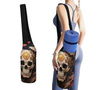 MUSM Portable Yoga Mat Bag with Pocket - Durable Canvas Gym Tote for Women & Men, Multi-Functional Storage Bag Sun Skull Decorated Yoga Mat Carrier Bag for Gym, Home, Travel