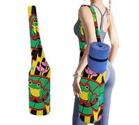 MUSM Portable Yoga Mat Bag with Pocket - Durable Canvas Gym Tote for Women & Men, Multi-Functional Storage Bag Art Frog Lotus Yoga Mat Carrier Bag for Gym, Home, Travel