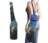 MUSM Portable Yoga Mat Bag with Pocket - Durable Canvas Gym Tote for Women & Men, Multi-Functional Storage Bag Sea Otters Painting Yoga Mat Carrier Bag for Gym, Home, Travel