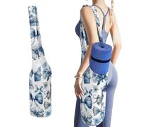 MUSM Portable Yoga Mat Bag with Pocket - Durable Canvas Gym Tote for Women & Men, Multi-Functional Storage Bag A Set of Blue Bows Yoga Mat Carrier Bag for Gym, Home, Travel