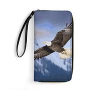 MUSM PU Leather Wallet with Wrist Strap, Zip Around Wallet 4 Card Slots & Zippered Coin Pocket, Bald Eagle Flying Clutch Purse for Travel, Gifts, Lightweight & Secure