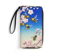 MUSM PU Leather Wallet with Wrist Strap, Zip Around Wallet 4 Card Slots & Zippered Coin Pocket, Bumble Bees Print Clutch Purse for Travel, Gifts, Lightweight & Secure