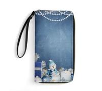 MUSM PU Leather Wallet with Wrist Strap, Zip Around Wallet 4 Card Slots & Zippered Coin Pocket, Christmas Decorative Gifts Snowman Clutch Purse for Travel, Gifts, Lightweight & Secure
