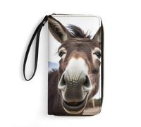 MUSM PU Leather Wallet with Wrist Strap, Zip Around Wallet 4 Card Slots & Zippered Coin Pocket, Cute Funny Donkey Clutch Purse for Travel, Gifts, Lightweight & Secure